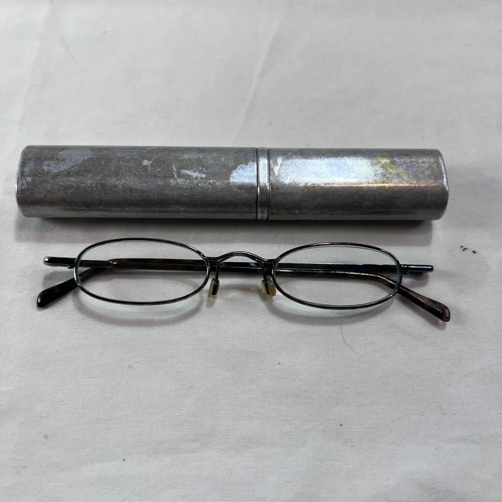 Vintage Oval Metal Reading Glasses +1.50 Magnification with Slim Metal Tube Case